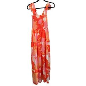 Sunday Up pink & orange pattern midi dress- size M